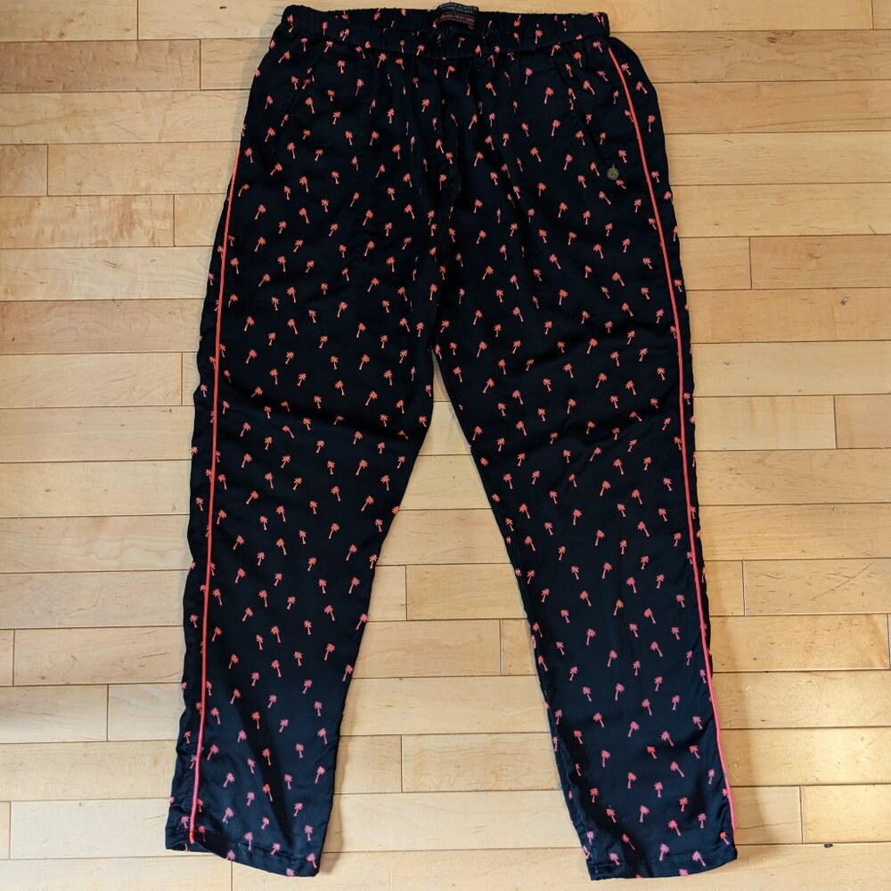MAISON SCOTCH LA FEMME SELON MARIE PALM SATIN FUN PANT, PINK BLACK, 0